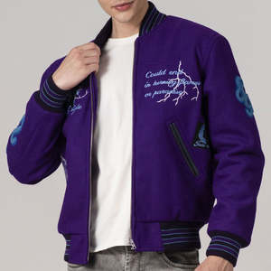 Fabricante OEM logotipo personalizado bordado lana 100% cuero genuino manga béisbol Letterman College Varisty chaqueta - Product Image 1