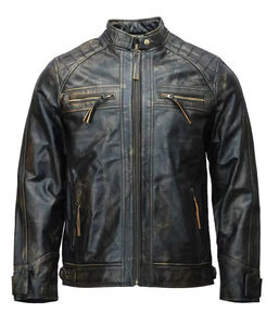 Veste de moto classique en cuir de vachette naturel noir vieilli pour homme, nouvelle collection 2026, prix abordable, service OEM, vente en gros - Product Image 6