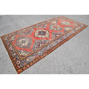 Tapis Vintage en Laine Rouge et Orange Patchwork Design 5.5X11.4 pi pour Entrée Chevet ou Couloir Latex soutenu - Product Image 3