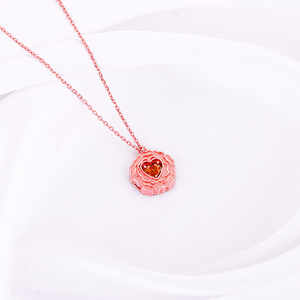 Cadena de Rodio con Colgante Floral en Oro Rosa, Inscripción 'Te Amo', Clásica para Compromiso con Circonita, Diamante y Perla - Product Image 6