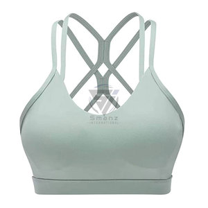 Custom 75%Nylon 25%Spandex High Quality Adjustable Crew Neck Solid High Support Crisscross <b>Straps</b> Lace Fitness Sports <b>Bra</b> - Product Image 1