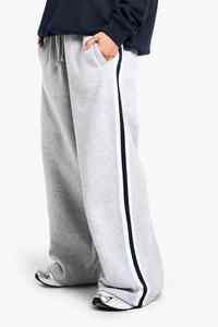 Unique Design Grey Women's Petite <b>Elastic</b> Waist <b>Lace</b> Straight Joggers Terry Fleece Soft Touch Sweatpants - Product Image 3