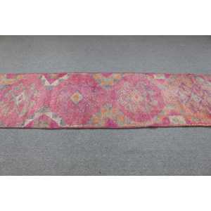 Vintage <b>Runner</b> Rug 2.6x10.6 ft, <b>Red</b> Orange Striped Rug Wool - Product Image 3