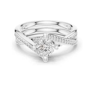 Bague pour femme avec diamant de laboratoire rond brillant de 0,936 CT, accent pavé, clarté VVS-VS EF, or 18 carats, 14 carats, 10 carats et argent 925 - Product Image 2