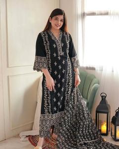คอลเลกชันผู้หญิงอินเดียขายส่งเคอร์ติสําเร็จรูปพร้อม Salwar ในผ้าคุณภาพสูง ดูดีไซน์ใหม่ Kurta dhoti salwaar - Product Image 4