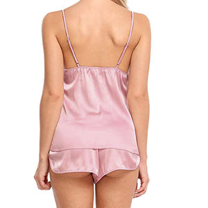 Pijamas de Verano 2024 para Mujer, Sexy, sin Mangas, con Encaje, Cuello en V, Tirantes Finos, Conjunto de 2 Piezas, Ropa de Dormir de Seda y Satén con Estampado Floral - Product Image 5