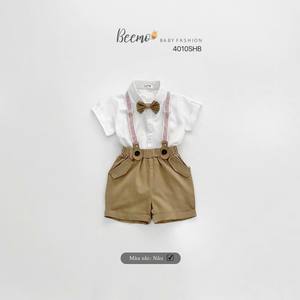 Nueva llegada algodón arco cuello camisa cinturón conjunto manga corta ropa Formal para 1-7 años bebé niños cómodo 100% algodón para - Product Image 2