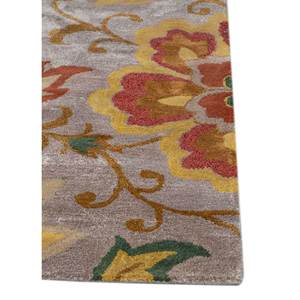Tapis Hacienda en laine et viscose tufté à la main, motif floral et rayé, gris et noir, pelucheux, pour salon, couloir, forme rectangulaire, Tra-14483 - Product Image 4