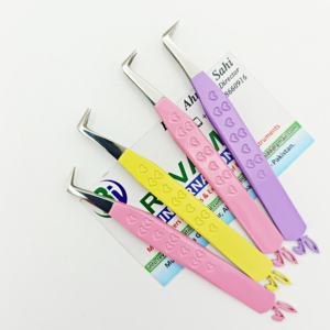 Pince à épiler à 90 degrés de couleur enduite de poudre de vente chaude pour méga-volume et cils russes impression de coeur CNC pince à épiler de cils d'oreille de lapin - Product Image 1