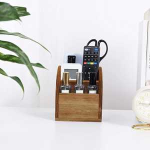 Farmhouse Style Office Supply Storage Remote Control Caddy Tabletop <b>Rustic</b> Vintage 3-Slot <b>Wood</b> <b>Desk</b> Organizer Desktop Organizer - Product Image 2