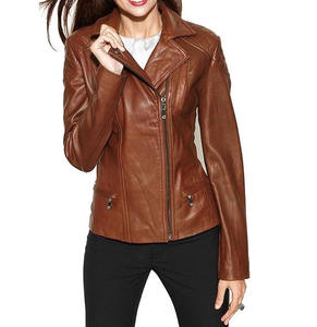 Vestes de style marron avec logo personnalisé pour femmes Vente en gros de blousons bombardier en cuir véritable de haute qualité Fermeture à glissière OEM - Product Image 1