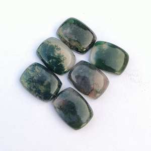 Agate mousse octogone calibré taille 4x6mm à 20x30mm dos plat pierre précieuse en vrac pour la fabrication de bijoux de boucles d'oreilles en argent - Product Image 1