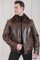 Veste en cuir pour homme de style bomber, col chemise en peau de mouton de qualité supérieure, cuir de vachette gaufré croco, couleur marron, personnalisation disponible