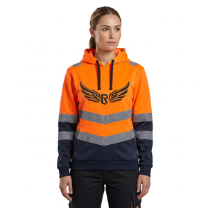 <b>Men's</b> High Visibility <b>Orange</b> Hooded <b>Sweatshirt</b> Reflective Stripe Workwear Casual Fit Knitted Polyester Long Sleeve - Product Image 3