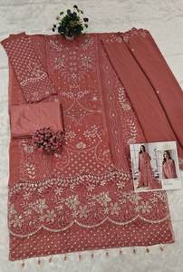 Traje Salwar de Tres Piezas con Bordado de Espejos, Estilo Cultural Punjabi, Corte Recto, Ideal para Fiestas, para Mujeres y Niñas - Product Image 5