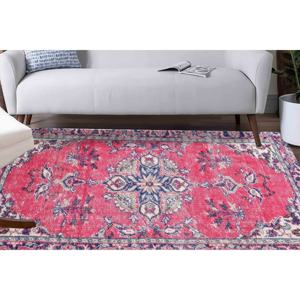 Pink Bohemian <b>Runner</b> Rug: Machine <b>Washable</b>, Pet Friendly,Nonwoven Thin Rug - Product Image 3