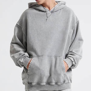 Sudadera con capucha informal de talla grande Vintage lavada de primera calidad, puño acanalado antiarrugas de algodón de peso pesado con bolsillo frontal, Jersey Unisex - Product Image 1