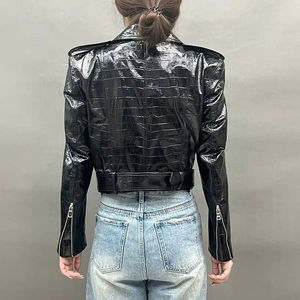 Chaqueta de Cuero para Mujer, Nueva Moda, Cómoda, para Ropa de Calle, Color Sólido, Informal, Chaqueta de Cuero Genuino para Mujer - Product Image 2