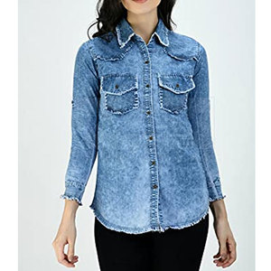 Fabricant pakistanais en nouveau stock chemise en jean pour femme à quantité minimale de commande bas chemise en jean pour femme au design personnalisé - Product Image 5