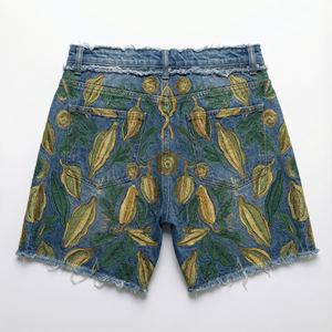 กางเกงผู้หญิงทรงปกติ ปักลายตามสั่ง ซักเคมี สีน้ำเงิน ผ้าโพลีเอสเตอร์/คอตตอน เอวสูง ติดกระดุม 240 กรัม สไตล์สตรีทแวร์ลำลอง ขายส่ง - Product Image 3