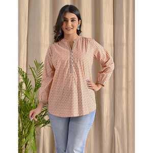 Blusa de Popelina de Algodón Barik Butti Color Durazno Pastel, Talla XL, Cierre de Botones Delanteros, Logotipo Bordado a Mano, Informal para Oficina, Primavera/Verano - Product Image 4