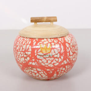 Mother of pearl round spun bamboo <b>jewelry</b> jar set best selling trinket jars and <b>boxes</b> wholesale in bulk from Vietnam - Product Image 1