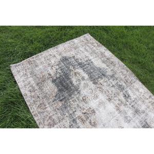 พรมตุรกี, พรมวินเทจขนาด 3.8x5.9 ฟุต, พรมขนสัตว์สีเทาแบบอิคัต - Product Image 5