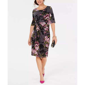 Abito Sarong Floreale Confortevole da Donna, Colore Antracite, Taglia 8 Petite, Silhouette a Tubino per la Stagione Primaverile - Product Image 1