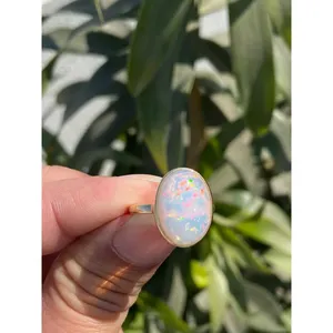 14k Rose <b>Gold</b> and Rhodium Plated Natural <b>Opal</b> <b>Ring</b> Fashionable Trendy Bezel Setting Gift with Inlay Style - Product Image 3
