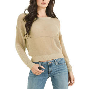 Maglione GUESS da donna Kara Open Stitch marrone con motivo floreale, stile casual lungo, decorazione con bottoni, taglia M per l'autunno - Product Image 1