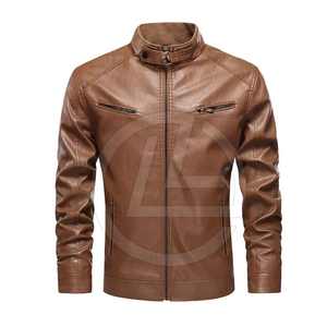Veste en cuir vintage pour hommes avec détails de boucle Veste en cuir pour hommes avec double fermeture éclair et poignets - Product Image 1