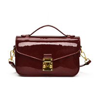 Nouveau sac bandoulière en cuir brillant pour femme avec fermeture à rabat |   Petit sac à main carré rétro coréen