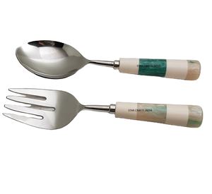 Vente en gros d'Argenterie à manche épais en résine Cuillères de service en acier inoxydable pour le mélange et la cuisson de la salade à plat Prix d'usine - Product Image 1