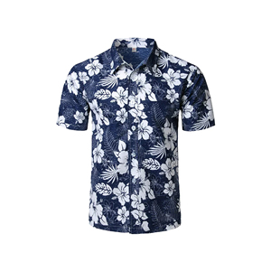 Newest Custom 100% Cotton Poplin Short Sleeve Hawaiian <b>Shirt</b> Men Casual Print <b>Collarless</b> Breathable Anti-Wrinkle Quick Dry - Product Image 2