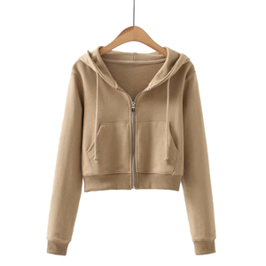 Sudadera con capucha y cremallera recortada de nuevo diseño para mujer, Impresión de logotipo personalizado, ropa de calle con tinte de Color sólido, algodón 100% de alta calidad - Product Image 2