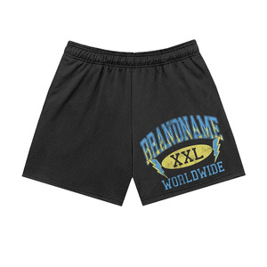 Shorts de sport en maille 100 % coton 160 GSM Premium Noir Anti-humidité Taille mi-haute Fermeture à cordon Écologique Imperméable Uni - Product Image 1