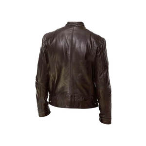 Nouveauté Veste en cuir PU d'hiver noire mince pour hommes Gentleman Vintage Style Stand Washed Techniques Service OEM disponible - Product Image 6