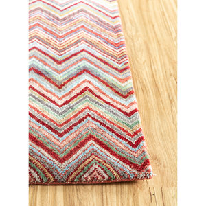 Alfombras Manchaha de Lana y Seda de Bambú Anudadas a Mano, Diseño Chevron Rojo y Naranja para el Hogar-Les-427 - Product Image 4