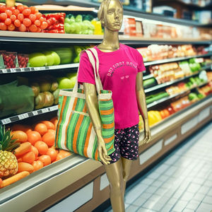 Sacs de courses en PP tissé extra-larges écologiques en nylon, rayés, durables, fabriqués en Inde - en vrac - Product Image 2