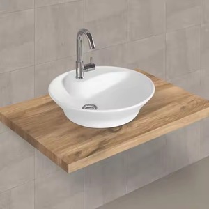 Évier de table rectangulaire blanc moderne Lavabo de salle de bains Évier de lavabo de comptoir en pierre de céramique et marbre - Product Image 6