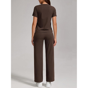 Conjunto de 2 piezas de mezcla de algodón Terry para mujer, camiseta y pantalón informales cómodos y holgados para Primavera/Verano - Product Image 3