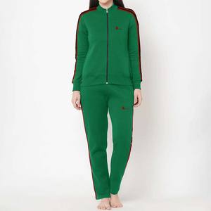 Conjunto de chándal con cremallera y bloque de color de algodón 100% para mujer, ropa informal transpirable de invierno, chándal con logotipo frontal - Product Image 1