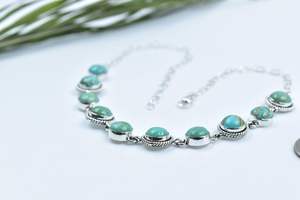 Handmade Mojave turquoise sterling silver cluster <b>necklace</b> with adjustable 16 inch chain <b>boho</b> gemstone jewelry for women - Product Image 4