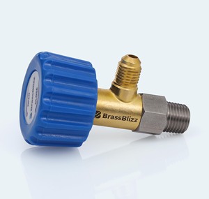 Vanne à cylindre auto-obturante BrassBlizz nouvelle génération 7/16-20 SAE 45 °   Adaptateur de réfrigérant 1/4-18 NPT 1200 PSI 3 kg - Product Image 1