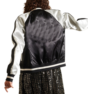 Veste en satin pour femme 2026, haute qualité, 100 % polyester, impression de logo personnalisée, nouveau design avec col montant et décoration appliquée - Product Image 3