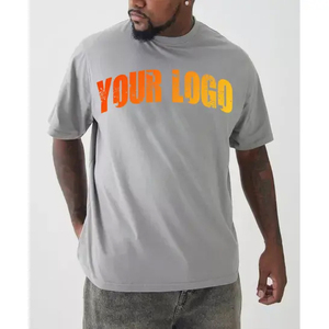 Camisetas de manga corta extragrandes para hombre de algodón 100% de primera calidad al por mayor, camiseta gris Hip Hop de talla grande con logotipo personalizado impreso - Product Image 4