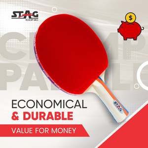 Raquette de tennis de table Stag Iconic Championship, poignée droite, 7 couches de bois, caoutchouc à picots, écologique, pointe lourde, manche léger - Product Image 3