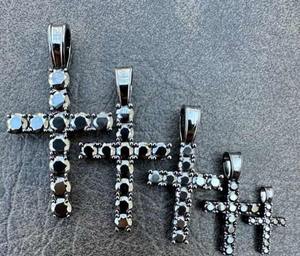 Pendentif croix tennis pour femme en argent sterling 925 massif avec placage rhodium noir, breloque moissanite, style Iced Out, bijoux religieux - Product Image 3