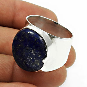 Amazing Natural Blue Lapis Lazuli Gemstone 925 Bague en argent massif fait à la main bijoux personnalisés prix de gros fabricant de l'Inde - Product Image 4