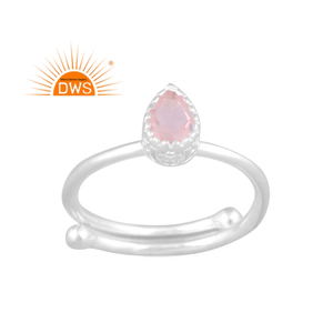 Anillo apilable de piedras preciosas de cuarzo rosa Natural de Plata de Ley 925 fina de la mejor calidad, joyería personalizada para mujer, regalo para ella - Product Image 1